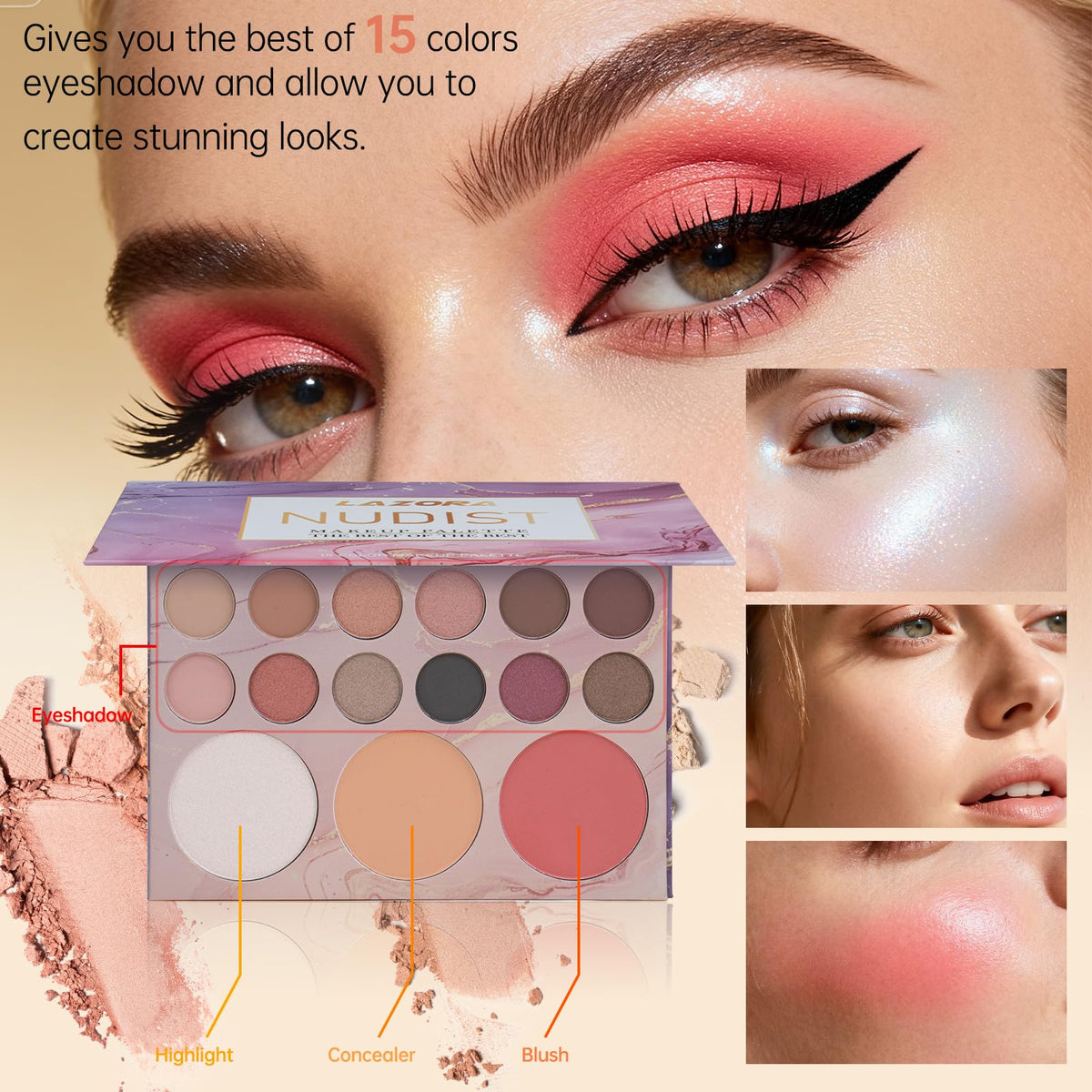 LAZORA eyeshadow palette with multiple shades for teen looks