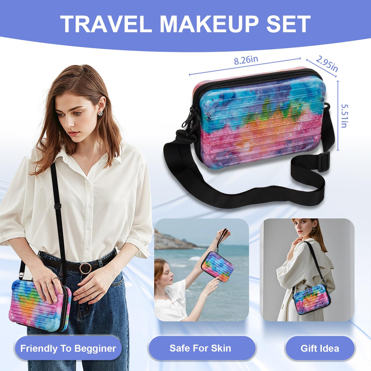 LAZORA cosmetic bag packed for compact travel and organization.