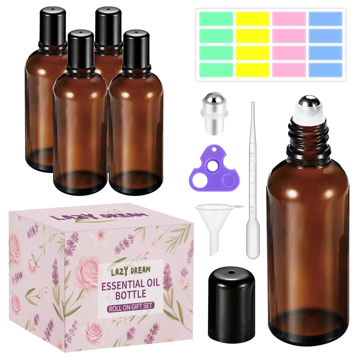 Lazy Dream amber glass roller bottle 100ml preserves aromas with UV protection.