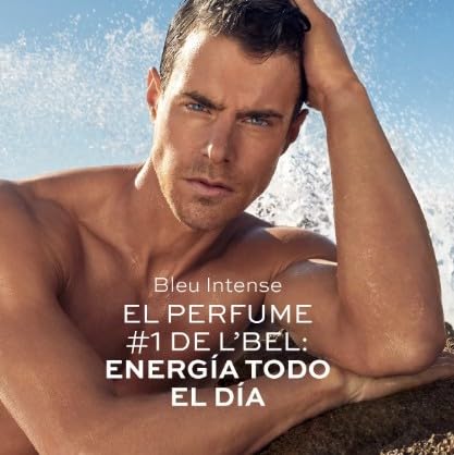 L'Bel Bleu Intense cap detail emphasizes refined masculine branding.