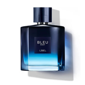 L'Bel Bleu Intense Night bottle close-up highlighting sleek design for evening wear.