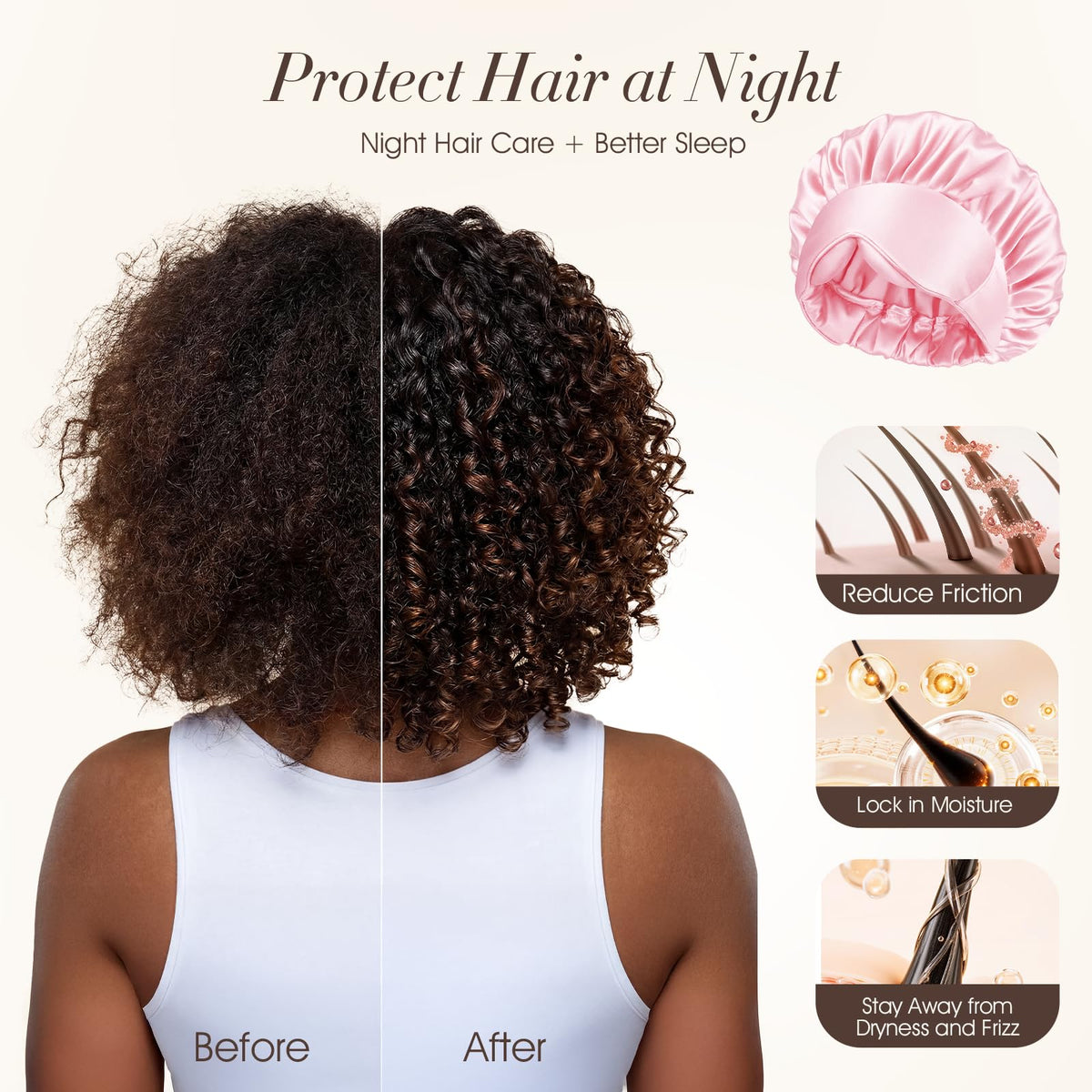 LC-dolida moisture-retention satin keeps hair hydrated overnight.