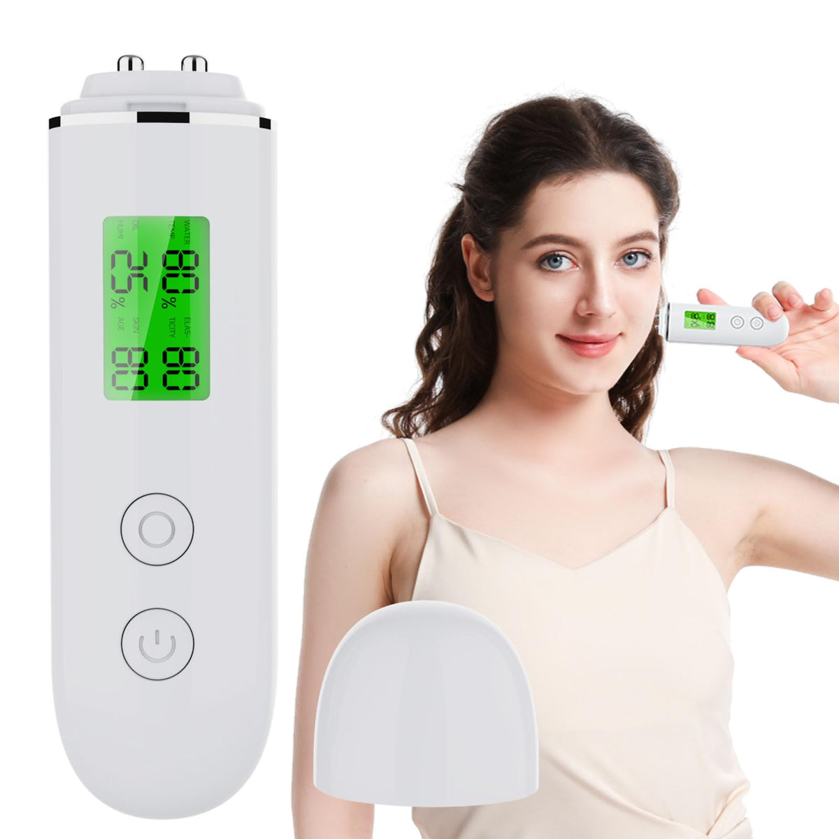 LCHWRO Professional Skin Moisture Tester showing moisture level for personalized skincare