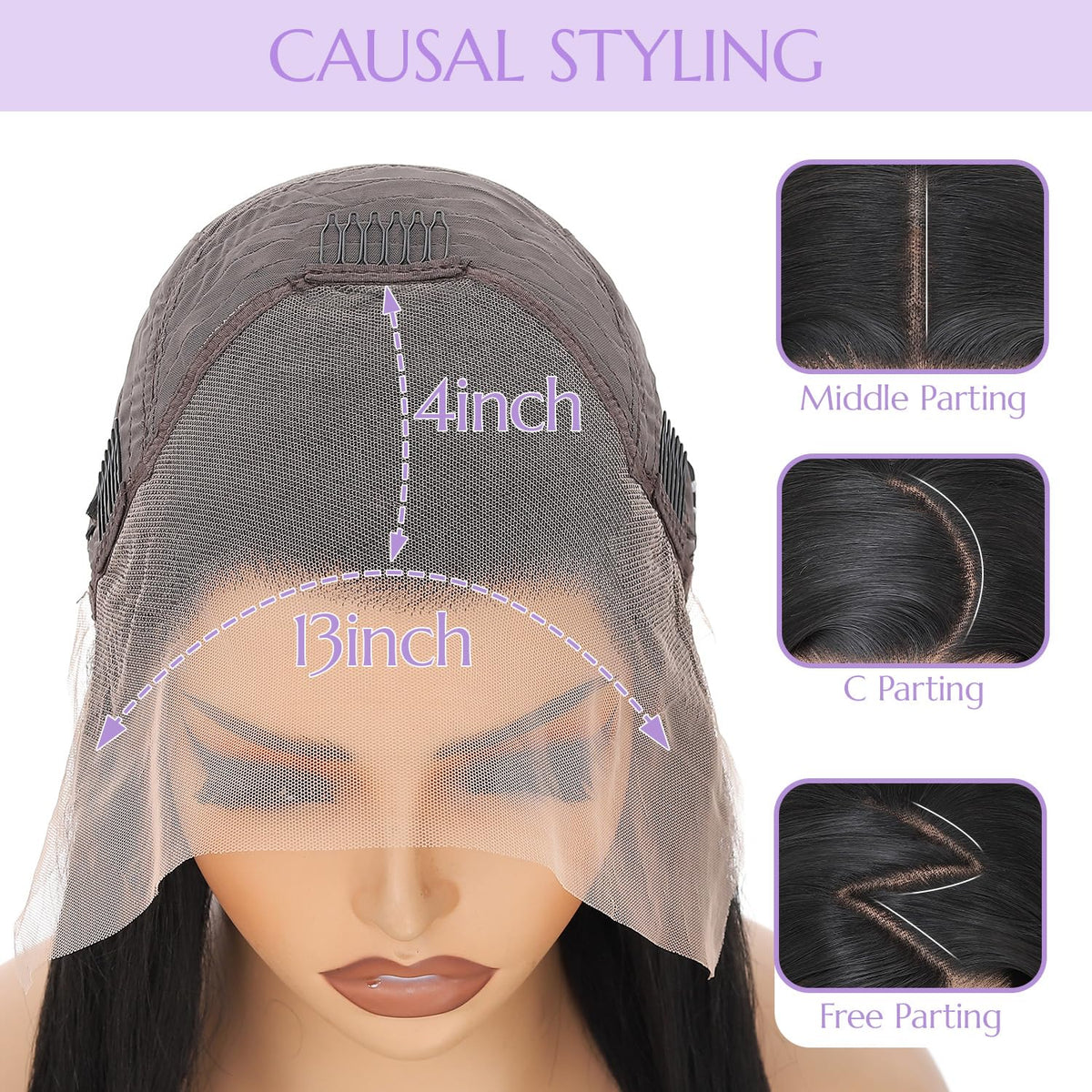 13x4 hand-woven lace area enables flexible parting