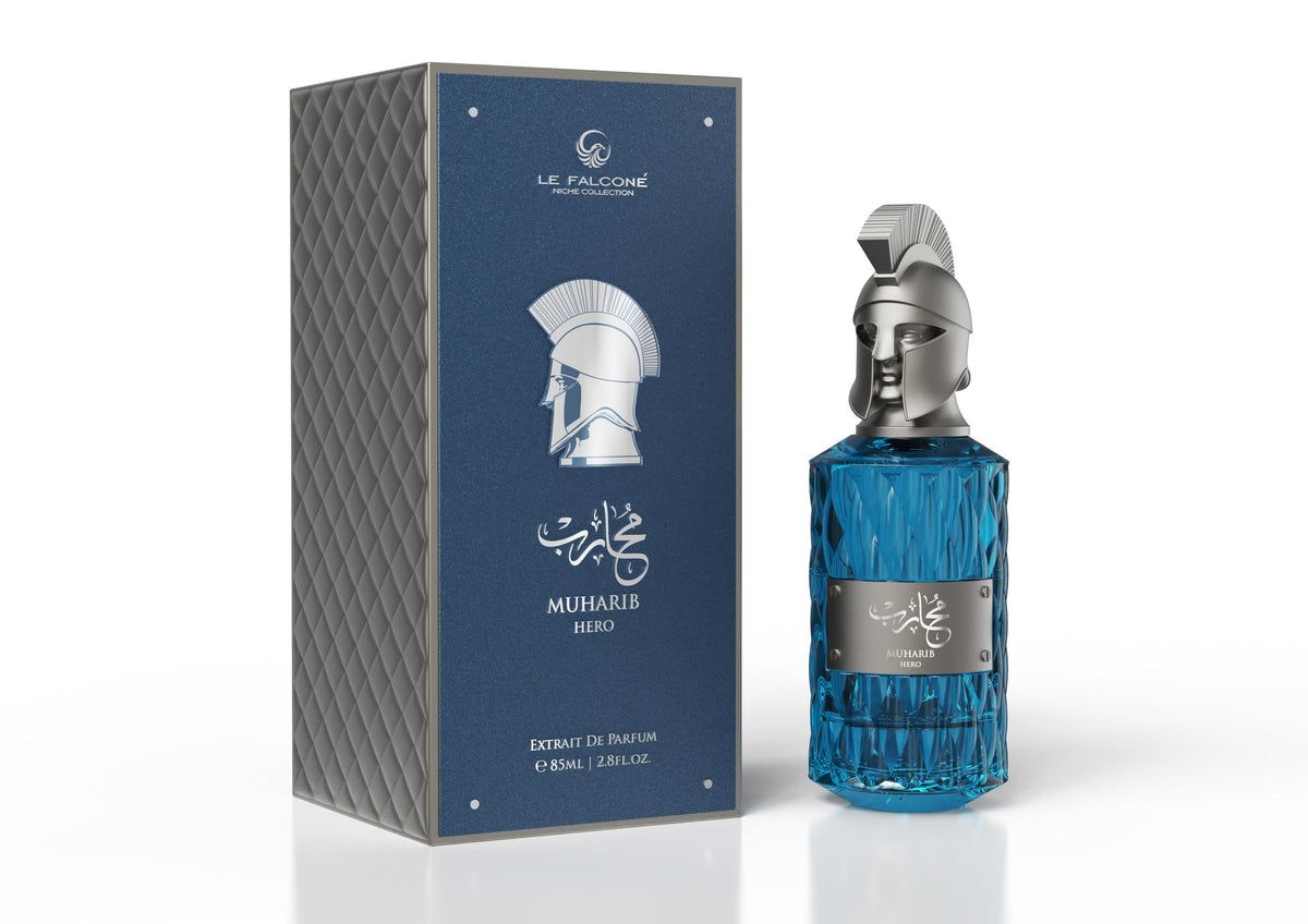 Le Falcone Muharib Hero packaging box, premium unboxing experience and gifting appeal.