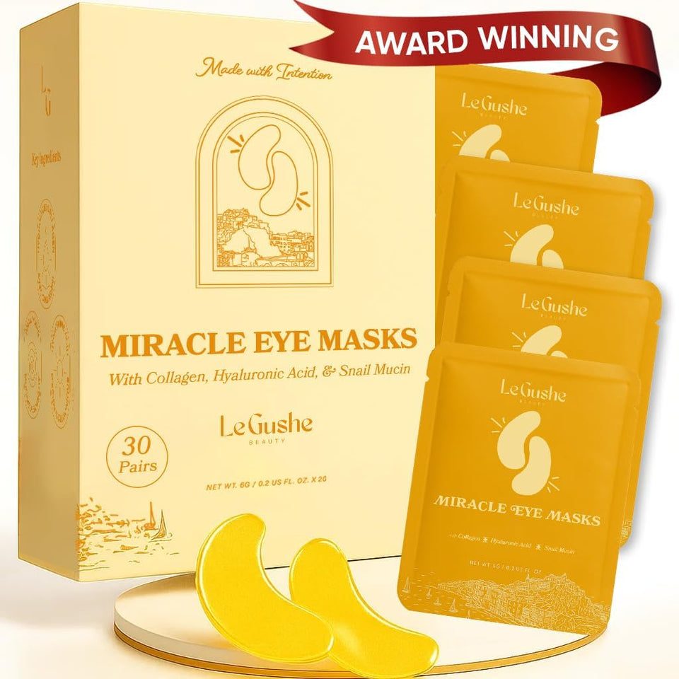 LE GUSHE Gold Under Eye Patches close-up for quick eye refresh.