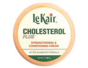 Le Kair Cholesterol Plus packaging on display signaling nourishing hair treatment.