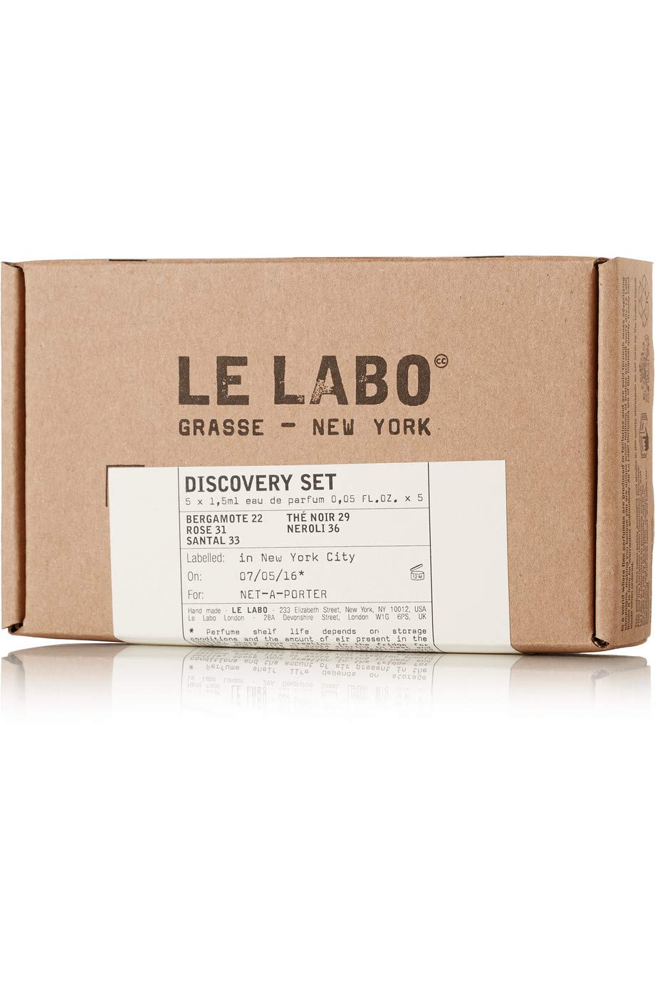 Le Labo discovery set bottle collection shows five samples for exploration.