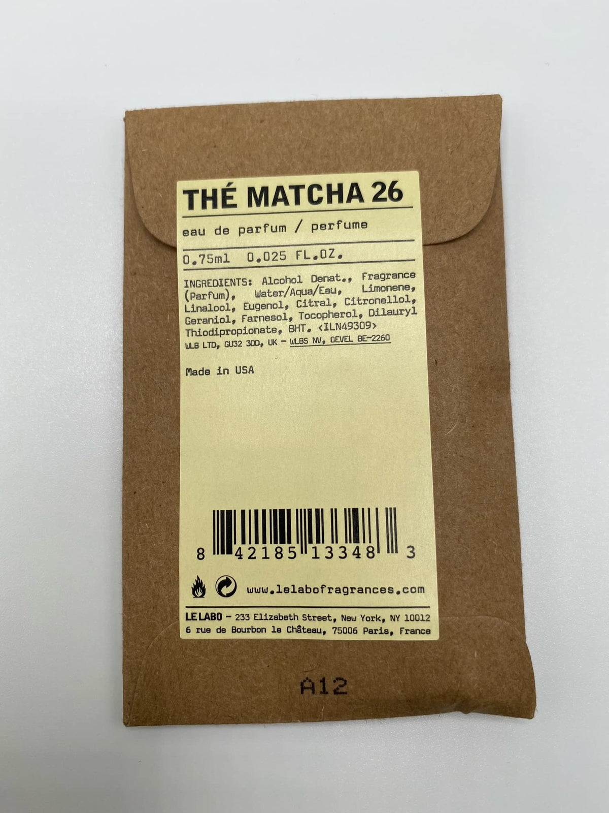 Le Labo The Matcha 26 eau de parfum close-up bottle for intimate, calm skin-scent moments