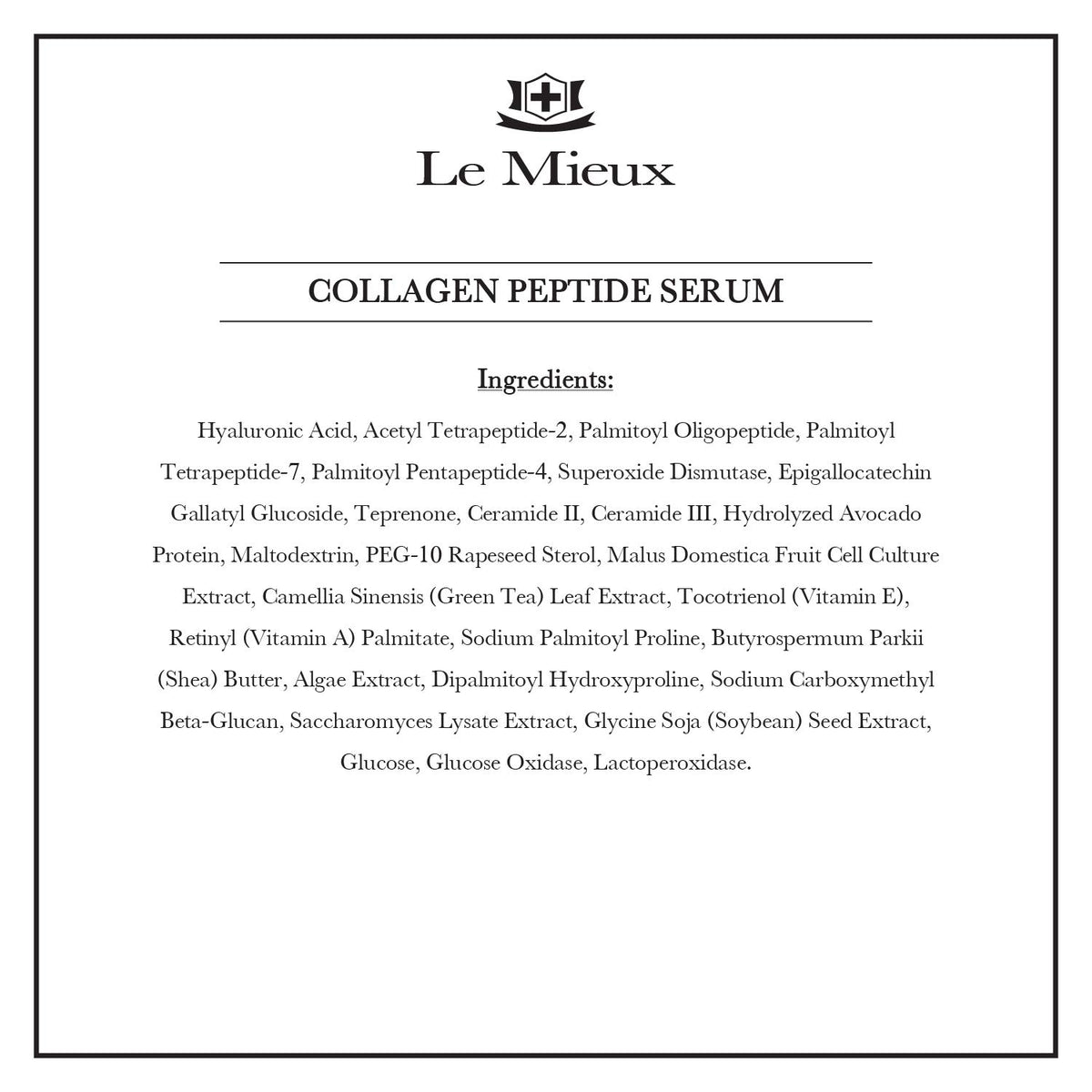 Le Mieux Collagen Peptide Serum ingredients highlight ceramides for barrier support