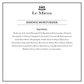 Le Mieux Essence Moisturizer ingredients highlight with peptides and antioxidants.