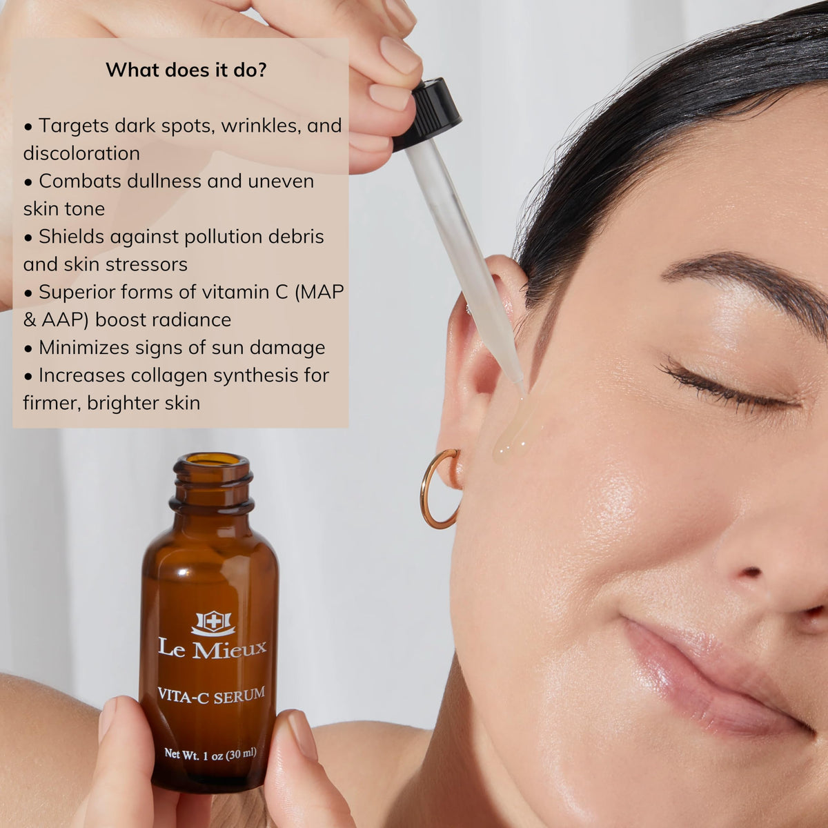 Le Mieux Vita-C Serum ingredients glutathione showcased for antioxidant protection.