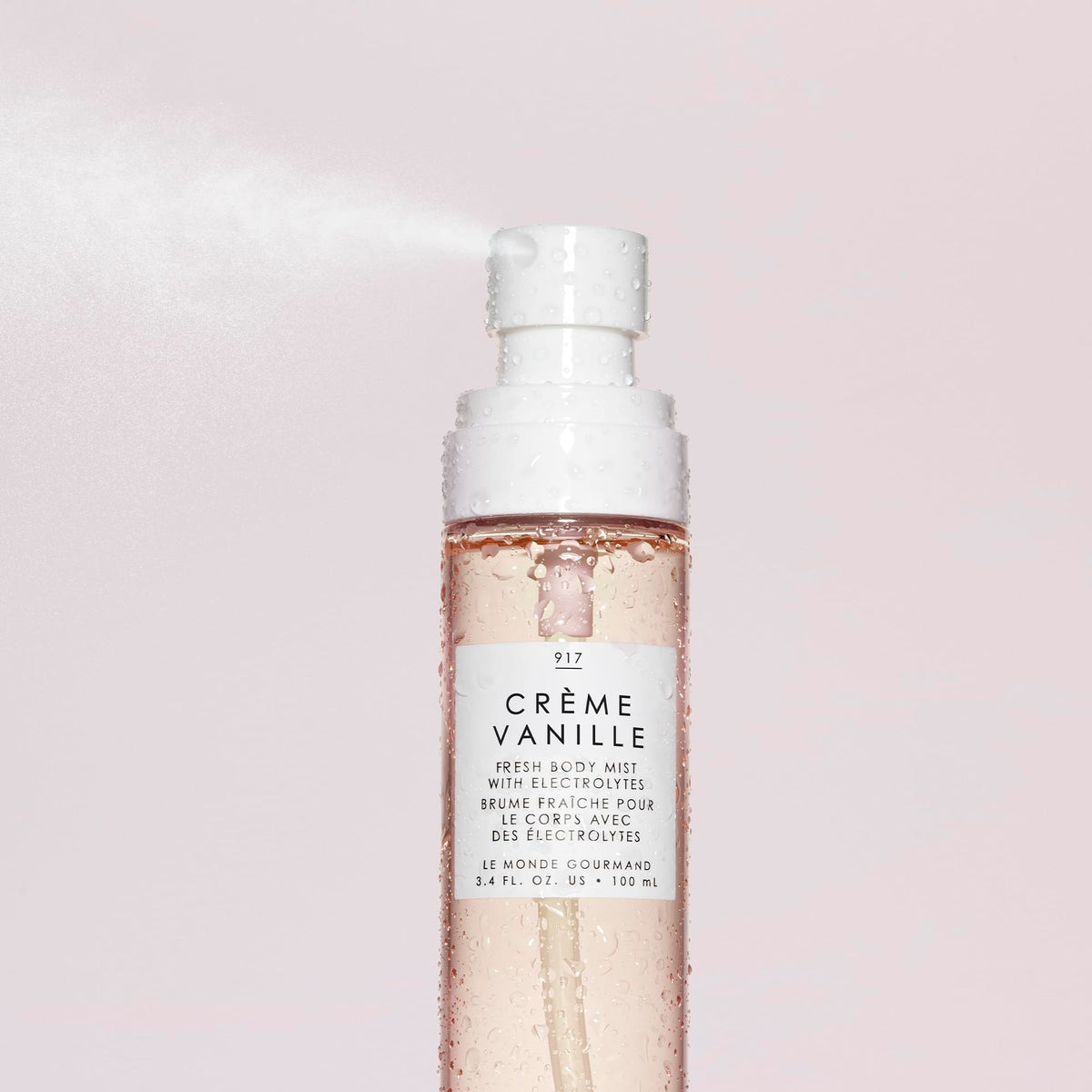 Le Monde Gourmand Crème Vanille Fresh Mist vegan cruelty-free formula on label.