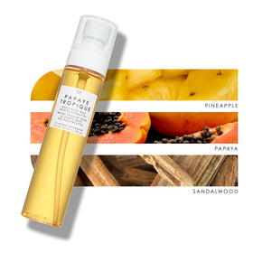 Le Monde Gourmand Papaye Tropique Fresh Mist spray action shows instant refresh for busy days.