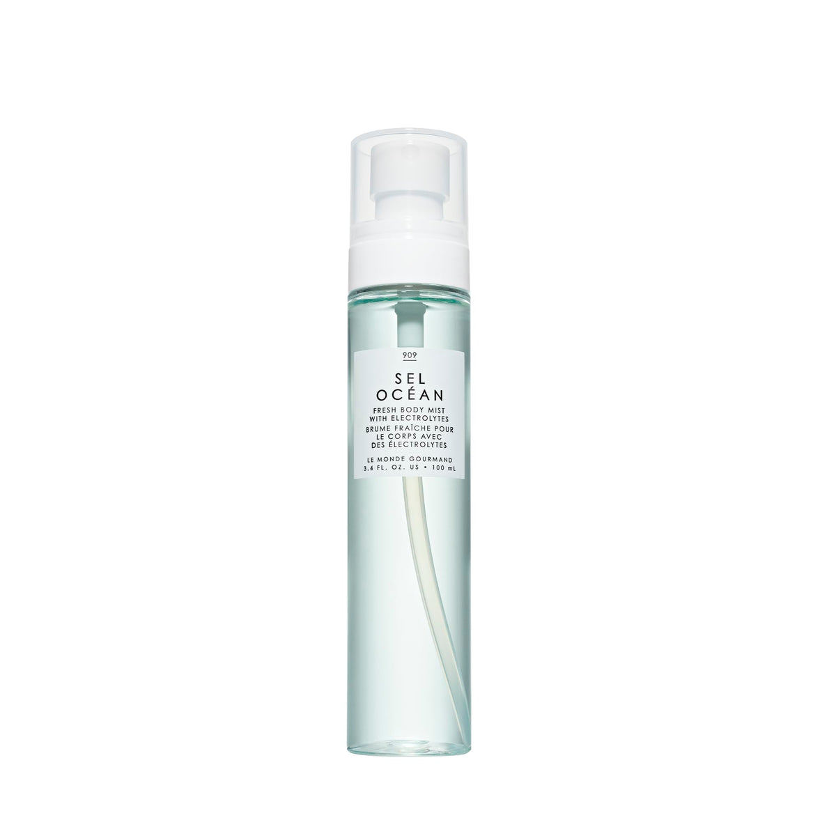 Le Monde Gourmand Sel Océan Fresh Mist bottle bathed in sunlight for all-day refreshment.