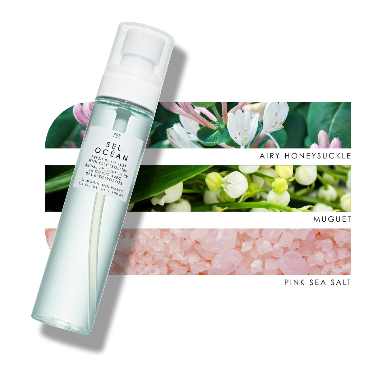 Le Monde Gourmand Sel Océan Fresh Mist label highlights oceanic and fresh notes.