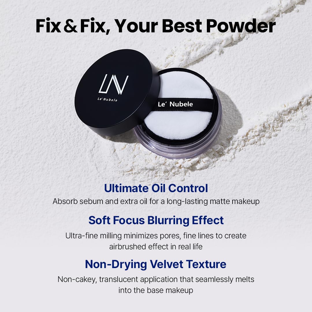 Le Nubele Azulene Translucent Powder Swirl application highlights seamless blending.