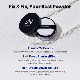 Le Nubele Azulene Translucent Powder Swirl application highlights seamless blending.