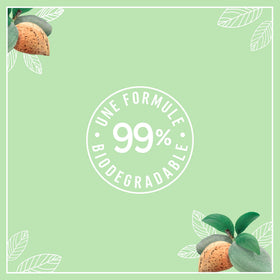 Close-up of almond shower gel texture highlighting a creamy feel for a gentle cleanse.