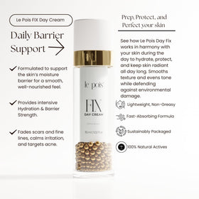 Close-up of smooth skin after applying Le Pois FIX Day Cream.