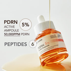 LEADERS PDRN 5% ampoule being applied for quick absorption and smoothing.