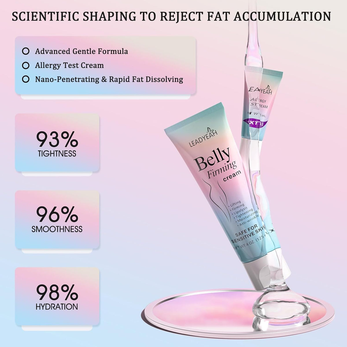 Leadyeah B Flat Belly Firming Cream applied to stomach for quick absorption