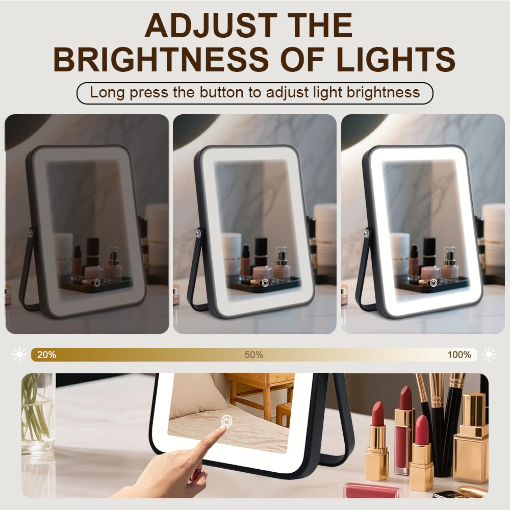 Leadzones mirror with 360-degree rotation for flexible angles during makeup and skincare.