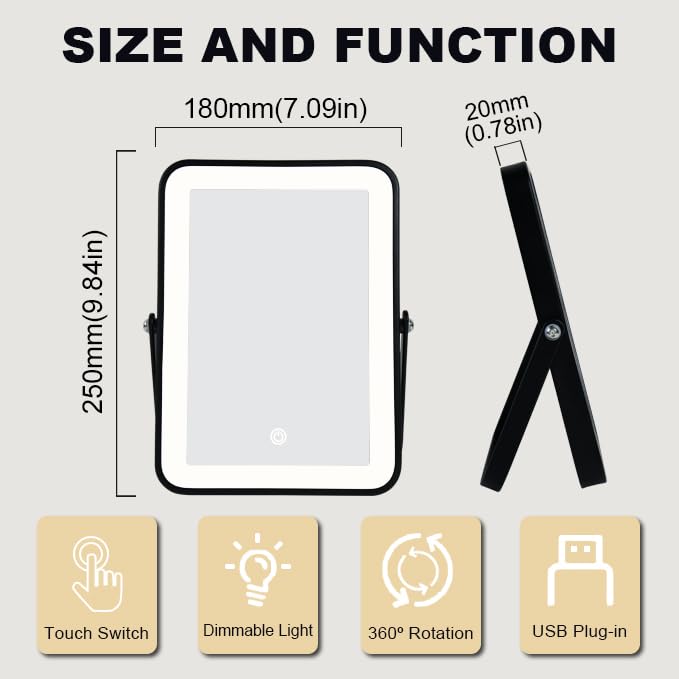 Leadzones vanity mirror with 7x10 inch size and built-in lights for detail work.