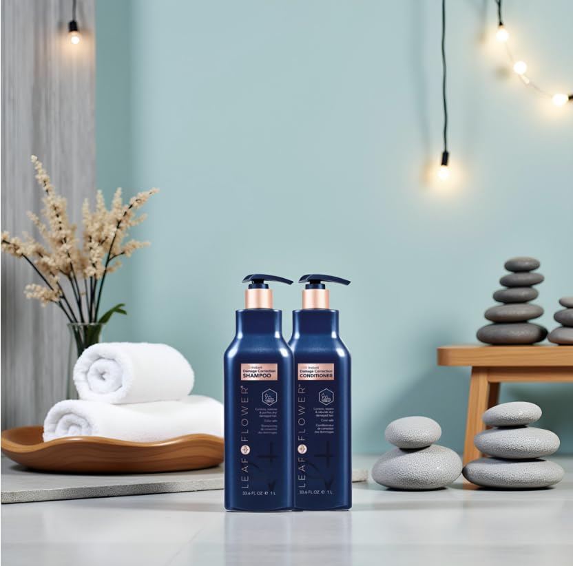 Leaf & Flower duo pack shot highlighting balanced cleanser and conditioner for healthier hair.