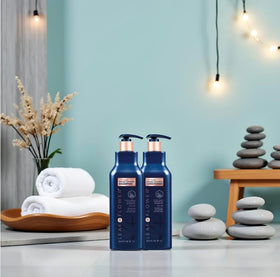 Leaf & Flower duo pack shot highlighting balanced cleanser and conditioner for healthier hair.