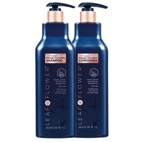 Leaf & Flower shampoo bottle front in blue packaging, gentle cleansing for the scalp.