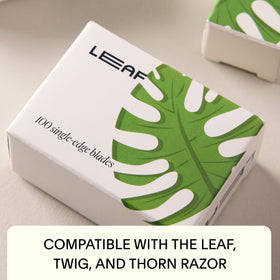 Leaf Shave recycling tin with used blades promoting eco-friendly shaving