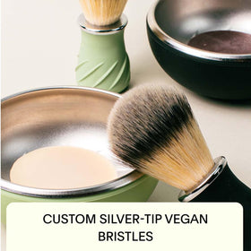 Leaf Shave bowl with recessed base holds shave soap securely in place while you groom.