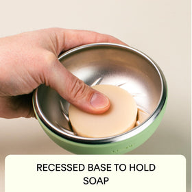 Leaf Shave brush handle with built-in measuring cup for precise soap-to-water balance.