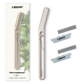 Leaf Shave Dermaplaner all-metal razor front view for gentle exfoliation and precise shaving