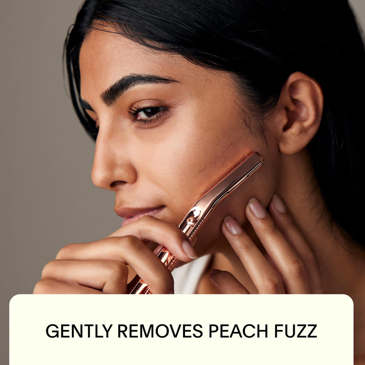 Leaf Shave Dermaplaner precision clip demonstrates targeted control for shaping brows and lip area