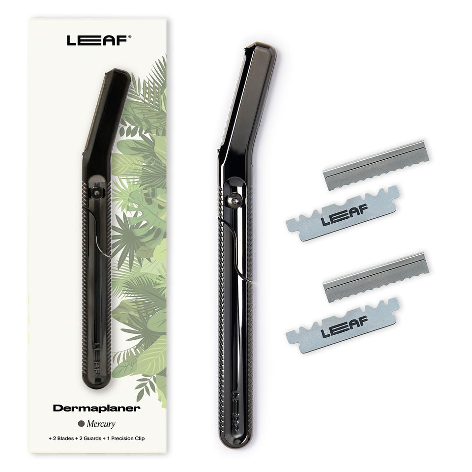 Leaf Shave Leaf Dermaplaner Mercury glide for gentle exfoliation and peach fuzz removal