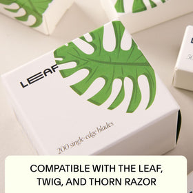 Leaf Shave recycling tin with blades supports low-waste grooming