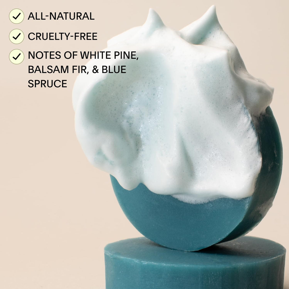 Leaf Shave spruce shave soap bar lather creation shows rich, creamy foam for a smooth shave