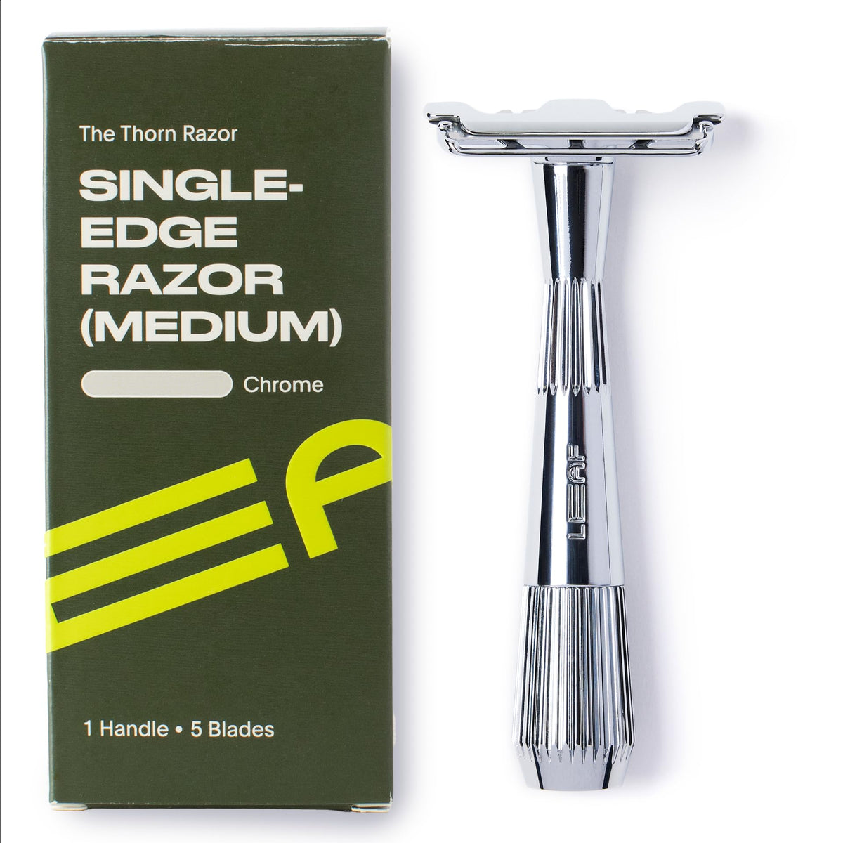 Leaf Shave Thorn razor with fixed-head angle for precise detailing.