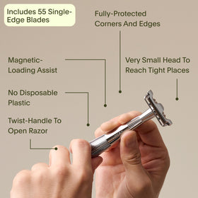 Leaf Shave Thorn razor featuring magnetic load assist for safe blade changes.