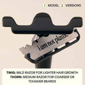 Leaf Shave Twig razor side view shows ergonomic handling for controlled strokes