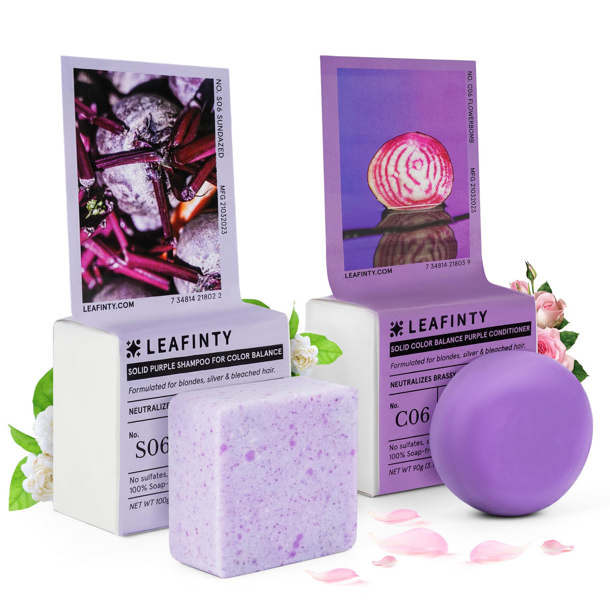 Leafinty Sundazed shampoo bar in use with water, promoting vibrant tones.