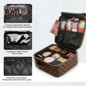 LEAFFUP checkered makeup bag featuring brush slots for easy access during routines
