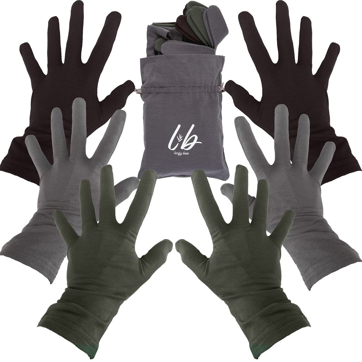Leafy Boo bamboo gloves worn overnight for eczema-prone hands.
