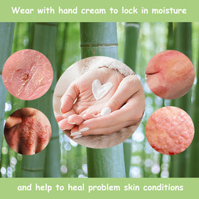 Close-up of Leafy Boo gloves showing soft, breathable fabric.