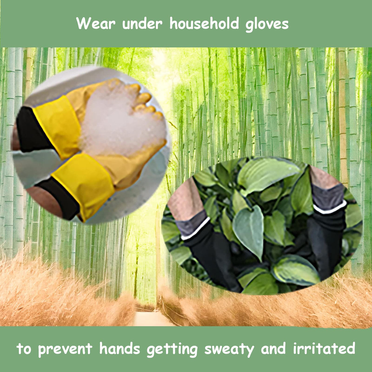 Leafy Boo gloves being washed to show durability and reuse.
