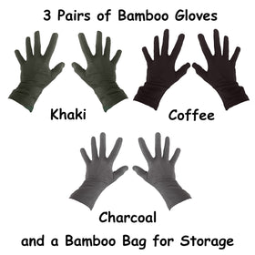 Leafy Boo three-pack bamboo gloves for convenient access.