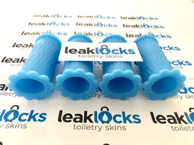 LeakLocks Toiletry Skins shampoo bottle sleeve keeps bags clean and tidy.