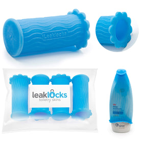 LeakLocks Toiletry Skins sunscreen bottle sleeve helps prevent leaks in carry-on.